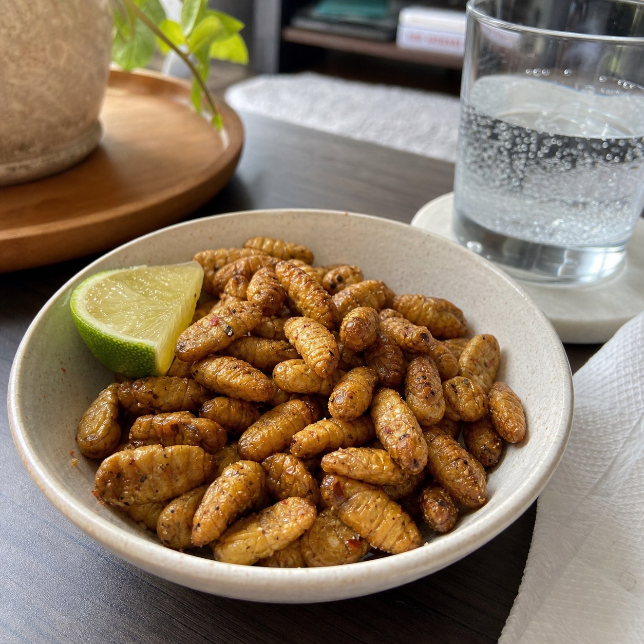 Customer photo of chili lime silkworm snacks with a lime wedge
