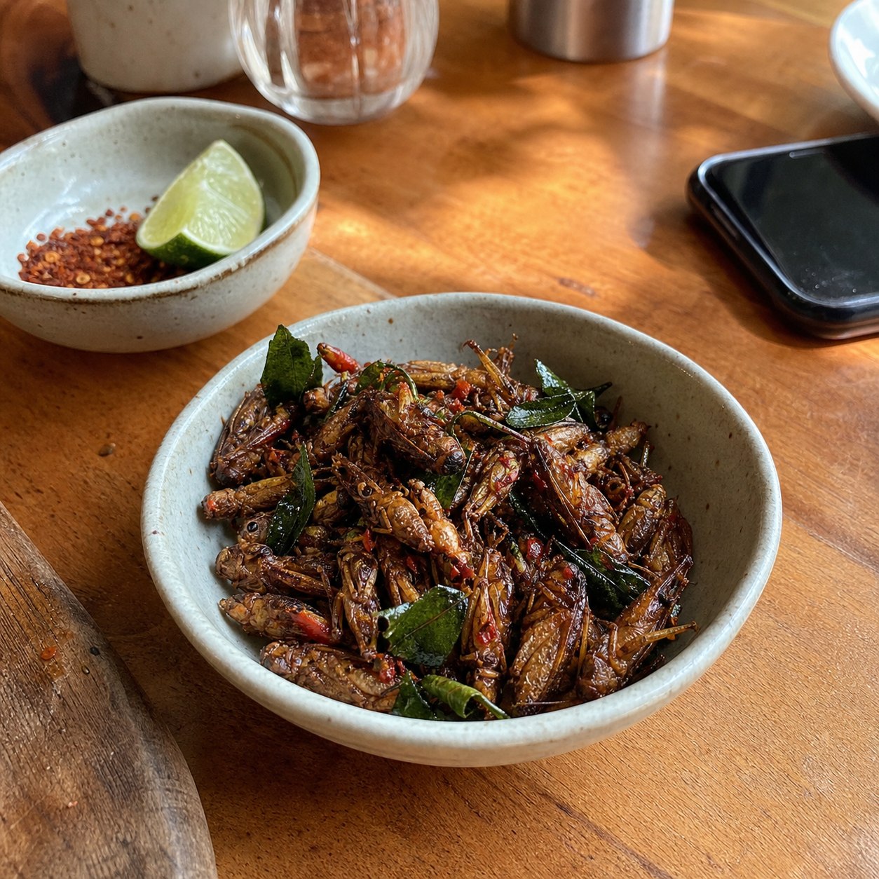 Customer photo of Tom Yum seasoned roasted cricket snacks in a bowl